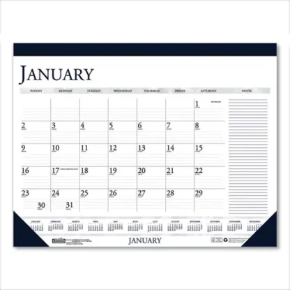 House of Doolittle™ Recycled Two-Color Monthly Desk Pad Calendar with Notes Section, 18.5 x 13, Blue Binding/Corners, 12-Month (Jan-Dec): 2025
