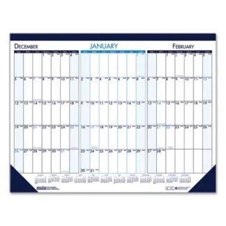 House of Doolittle™ Three Month Desk Pad Calendar, 22 x 17, White/Blue/Teal, Blue Binding and Corners, 14-Month (Dec 2024 - Jan 2026)