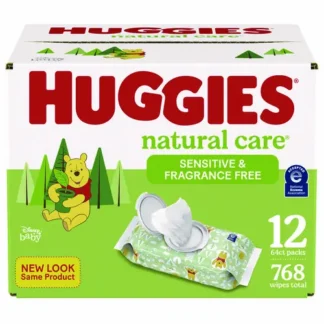 Huggies® Natural Care Sensitive Baby Wipes, Unscented, White, 64 Wipes/Pack, 12 Packs/Carton