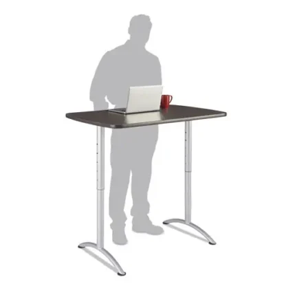 Iceberg ARC Adjustable-Height Table, Rectangular, Gray Walnut/Silver, 30" x 48" x 36"-48"