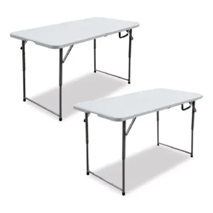 Iceberg Bifold Resin Folding Table, Rectangular, 48" x 23.6" x 29.1", White Granite Top, Gray Base/Legs, 2/Pack