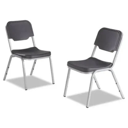 Iceberg Rough n Ready Stack Chair, Supports Up to 500 lb, Black Seat, Black Back, Silver Base, 4/Carton