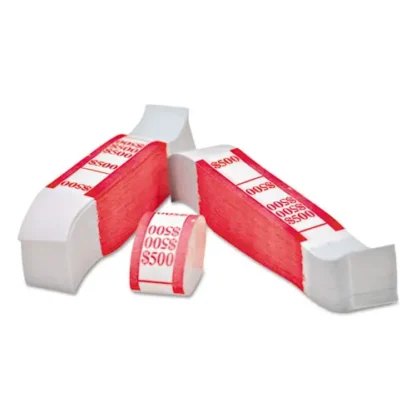 Iconex™ Color-Coded Kraft Currency Straps, $5 Bill, $500, Self-Adhesive, 1000/Pack