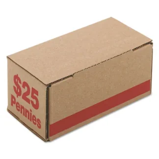 Iconex™ Corrugated Cardboard Coin Storage with Denomination Printed On Side, 8.5 x 4.38 x 3.63, Red
