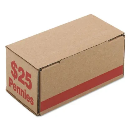 Iconex™ Corrugated Cardboard Coin Storage with Denomination Printed On Side, 8.5 x 4.38 x 3.63, Red