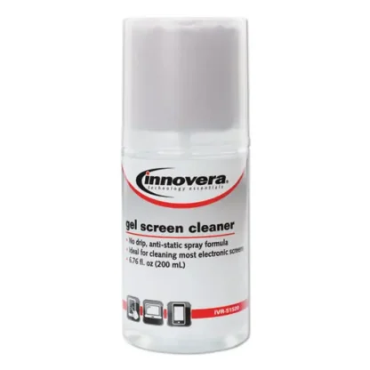 Innovera® Anti-Static Gel Screen Cleaner with Gray Microfiber Cloth, 4 oz Spray Bottle