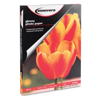 Innovera® Glossy Photo Paper, 7 mil, 8.5 x 11, Glossy White, 100/Pack