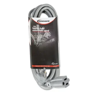 Innovera® Indoor Heavy-Duty Extension Cord, 15 ft, 13 A, Gray
