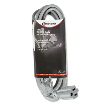 Innovera® Indoor Heavy-Duty Extension Cord, 15 ft, 13 A, Gray
