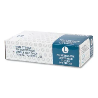 Inteplast Group Embossed Polyethylene Disposable Gloves, Large, Powder-Free, Clear, 500/Box, 4 Boxes/Carton