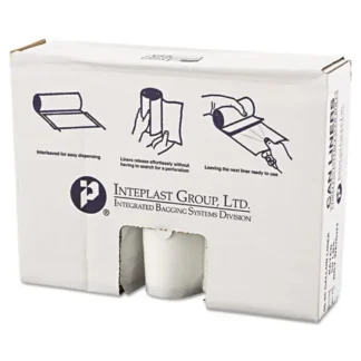 Inteplast Group High-Density Commercial Can Liner Value Pack, 45 gal, 12 mic, 40" x 46", Clear, Interleaved Roll, 25 Bags/Roll, 10 Rolls/CT