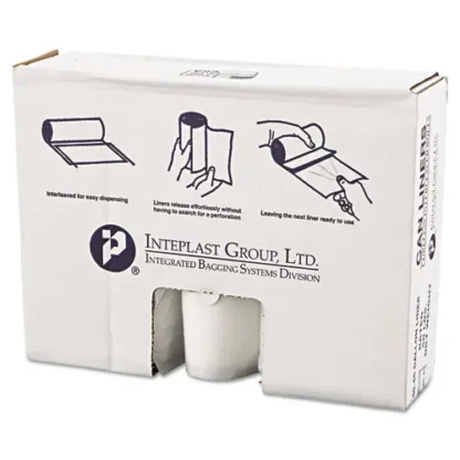 Inteplast Group High-Density Commercial Can Liner Value Pack, 45 gal, 12 mic, 40" x 46", Clear, Interleaved Roll, 25 Bags/Roll, 10 Rolls/CT