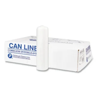 Inteplast Group High-Density Commercial Can Liners, 10 gal, 8 mic, 24" x 24", Natural, Interleaved Roll, 50 Bags/Roll, 20 Rolls/Carton