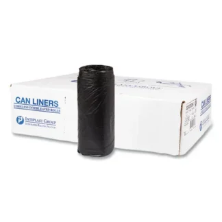Inteplast Group High-Density Commercial Can Liners, 16 gal, 8 mic, 24" x 33", Black, Interleaved Roll, 50 Bags/Roll, 20 Rolls/Carton