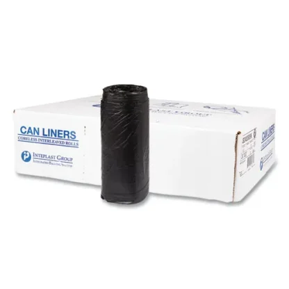 Inteplast Group High-Density Commercial Can Liners, 16 gal, 8 mic, 24" x 33", Black, Interleaved Roll, 50 Bags/Roll, 20 Rolls/Carton