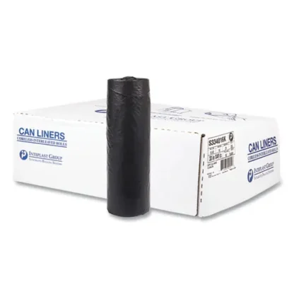 Inteplast Group High-Density Commercial Can Liners, 33 gal, 16 mic, 33" x 40", Black, Interleaved Roll, 25 Bags/Roll, 10 Rolls/Carton