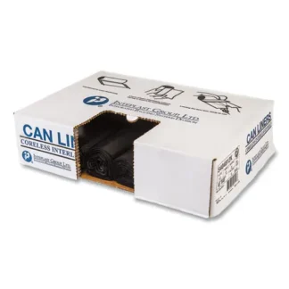 Inteplast Group High-Density Commercial Can Liners, 45 gal, 12 mic, 40" x 48", Black, Interleaved Roll, 25 Bags/Roll, 10 Rolls/Carton
