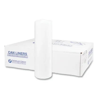 Inteplast Group High-Density Commercial Can Liners, Clear, 45 gal, 14 mic, 40" x 48", Interleaved Roll