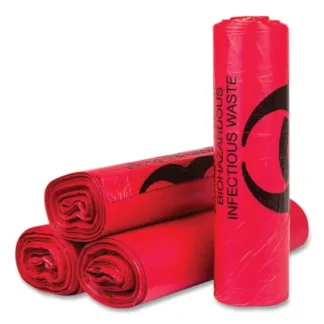 Inteplast Group High-Density Commercial Can Liners, Infectious Waste Biohazard, 33 Gallon, Red, 13 Micron, 33" x 40" Interleaved Roll, 25 Bags/Roll, 20 Rolls/Carton