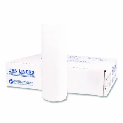 Inteplast Group Institutional Low-Density Can Liners, 45 gal, 1.15 mil, 40" x 46", Natural, Interleaved Roll, 20 Bags/Roll, 5 Rolls/Carton