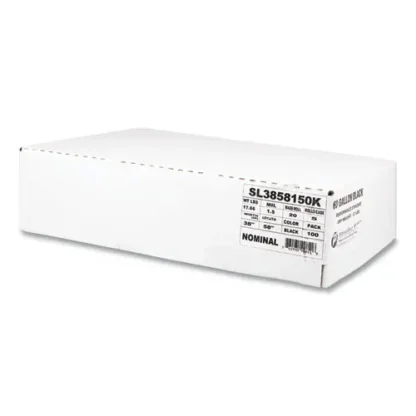 Inteplast Group Low-Density Commercial Can Liners, 60 gal, 1.5 mil, 38" x 58", Black, 20 Bags/Roll, 5 Rolls/Carton