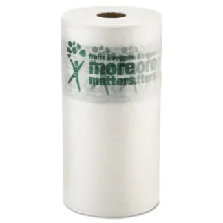 Inteplast Group Produce Bags, Fruits and Veggies - More Matters Labeling, 0.35 mil, 10" x 15", Clear, 1,400 Bags/Roll, 4 Rolls/Carton