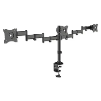 Kantek Articulating Triple Monitor Arms, For 13" to 27" Monitors, 360 deg Rotation, 45 deg Tilt, 180 deg Pan, Black, Supports 18 lb