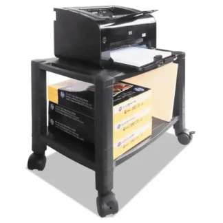Kantek Height-Adjustable Under-Desk Printer Cart, 2 Shelves, Black