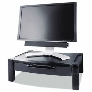 Kantek Wide Deluxe Two-Level Monitor Stand with Drawer, Black, Supports 50 lbs