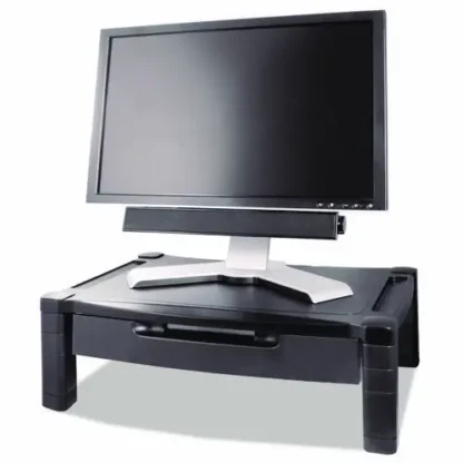 Kantek Wide Deluxe Two-Level Monitor Stand with Drawer, Black, Supports 50 lbs