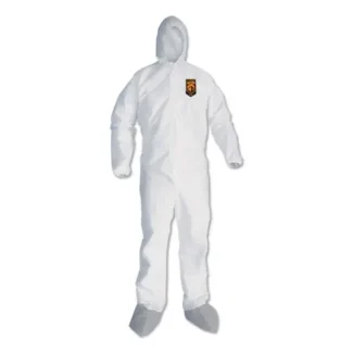 KleenGuard™ A45 Liquid/Particle Protection Coveralls with Hood, Elastic Wrists/Ankles, Boots, 4XL, White, 25/Carton