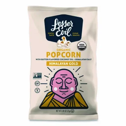 LesserEvil® Snack Organic Himalayan Gold Popcorn, 0.88 oz Bag, 18/Carton