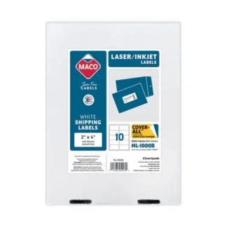 MACO® Cover-All Opaque Laser/Inkjet Shipping Labels, 2 x 4, White, 10 Labels/Sheet, 250 Sheets/Box