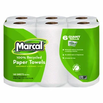Marcal® 100% Premium Recycled Kitchen Roll Towels, 2-Ply, 11 x 5.5, White, 140/Roll, 6 Rolls/Pack