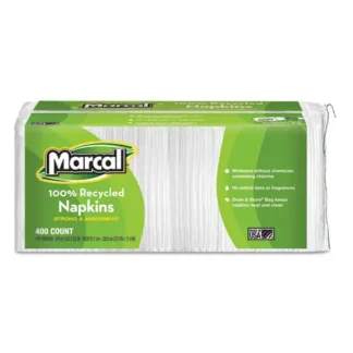 Marcal® 100% Recycled Luncheon Napkins, White, 11.4" x 12.5", 400 Napkins/Pack, 6 Packs/Carton