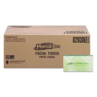 Marcal PRO™ 100% Recycled Convenience Pack Facial Tissue, Septic Safe, 2-Ply, White, 100 Sheets/Box