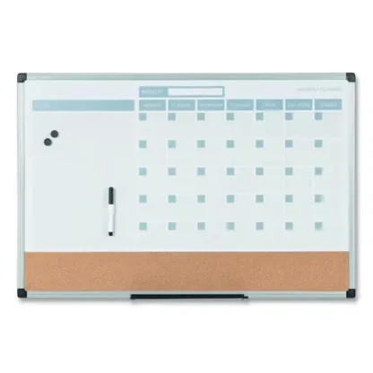 MasterVision® 3-in-1 Planner Board, Monthly Planning/Scheduling Calendar, 24" x 18", Tan/White/Blue Surface, Satin Aluminum Frame