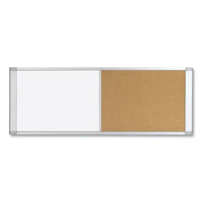 MasterVision® Cubicle Workstation Dry Erase Board, Combo Magnetic Dry Erase/Bulletin, 36" x 18", Tan/White Surface, Satin Aluminum Frame