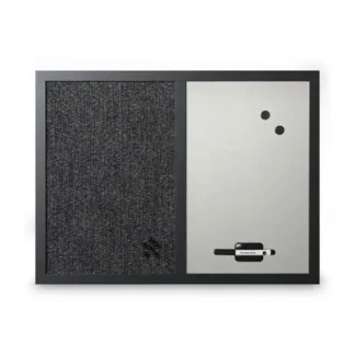 MasterVision® Designer Fabric Bulletin Board, Combo Magnetic Dry Erase/Bulletin, 24" x 18", Charcoal/Gray Surface, Black Fiberboard Frame