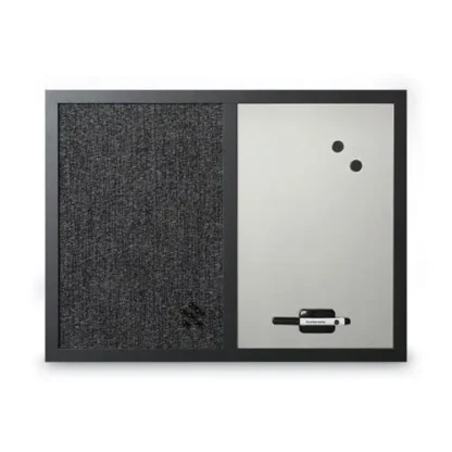 MasterVision® Designer Fabric Bulletin Board, Combo Magnetic Dry Erase/Bulletin, 24" x 18", Charcoal/Gray Surface, Black Fiberboard Frame