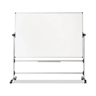 MasterVision® Earth Silver Easy Clean Mobile Revolver Dry Erase Board, 48" x 70", White Surface, Natural Steel Frame