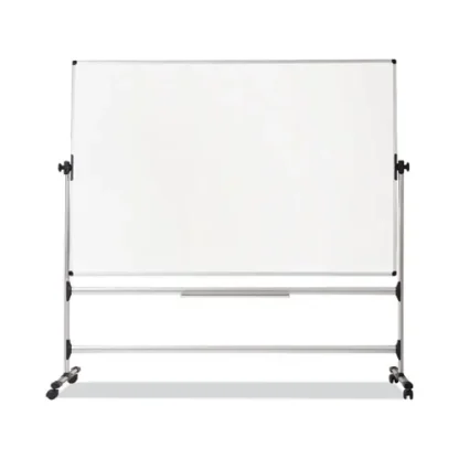 MasterVision® Earth Silver Easy Clean Mobile Revolver Dry Erase Board, 48" x 70", White Surface, Natural Steel Frame