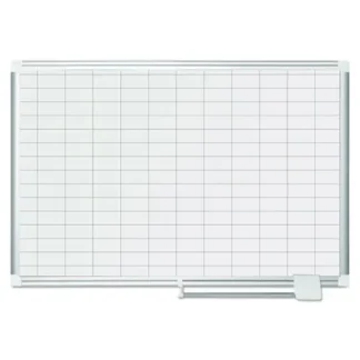 MasterVision® Gridded Magnetic Steel Dry Erase Project Planning Board, 36" x 24", White Surface, Satin Aluminum Frame
