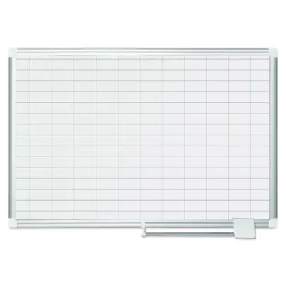 MasterVision® Gridded Magnetic Steel Dry Erase Project Planning Board, 36" x 24", White Surface, Satin Aluminum Frame