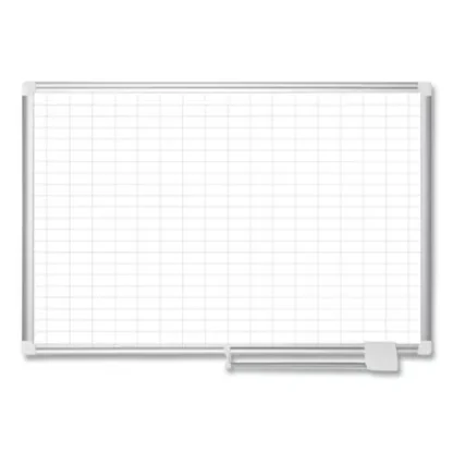 MasterVision® Gridded Magnetic Steel Dry Erase Project Planning Board, 72" x 48", White Surface, Satin Aluminum Frame