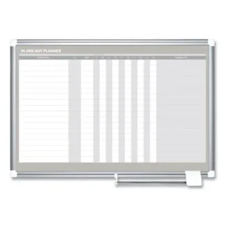 MasterVision® In-Out Magnetic Dry Erase Board, 18-Person Tracking, 36" x 24", White Surface, Satin Aluminum Frame