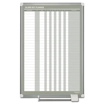 MasterVision® In-Out Magnetic Dry Erase Board, 30-Person Tracking, 24" x 36", White Surface, Satin Aluminum Frame
