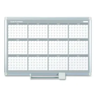 MasterVision® Magnetic Dry Erase Calendar Board, 12-Month Planning/Scheduling, 36" x 24", White Surface, Satin Aluminum Frame
