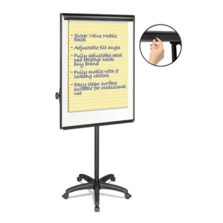 MasterVision® Silver Easy Clean Dry Erase Mobile Presentation Easel, 27.5" x 39", White Surface, Black Aluminum/Steel Frame