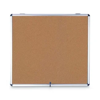 MasterVision® Slim-Line Enclosed Cork Bulletin Board with One Door, 47" x 38", Tan Surface, Satin Aluminum Frame